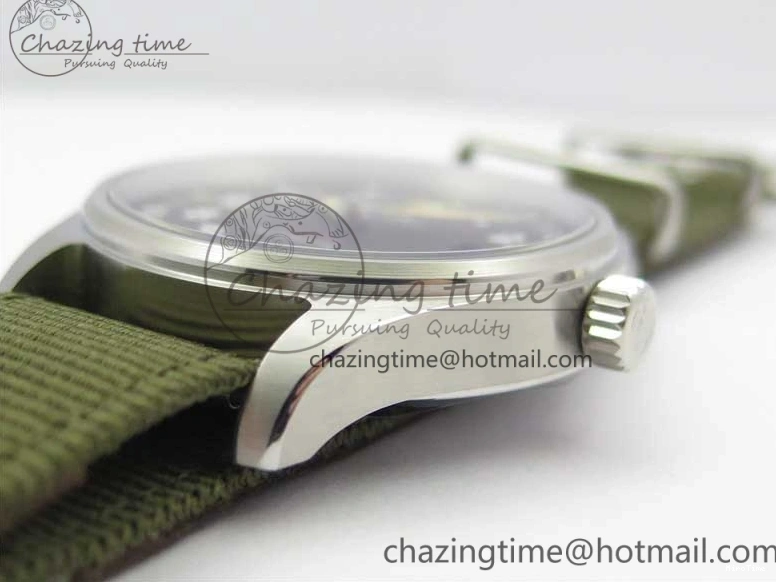 MIROTIME 0207 Fashionable Pilot IW326801 SS MK 1:1 Best Edition Black Dial on Green Nylon Strap MIYOTA 7122